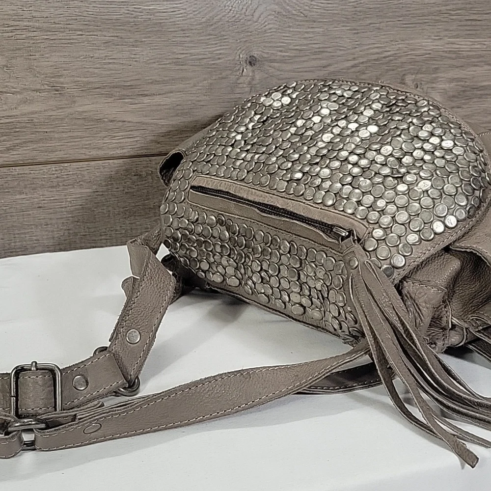 Cut & Paste for Anthropologie Studded Gray Leather Shoulder Bag
